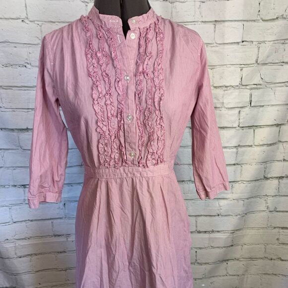 Gap Red Striped Dress with Ruffle Button Up Bodice Long Sleeve Size 8 - Picture 2 of 9
